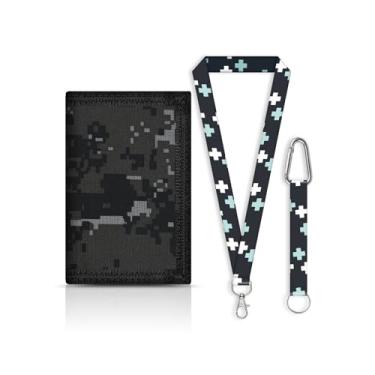 Imagem de Carteira inovadora com cordão, carteira de três dobras com chaveiro e cordão para presentes, bolsa inovadora com bolso para moedas com zíper e porta-cartões para esportes ao ar livre, B16 - cinza