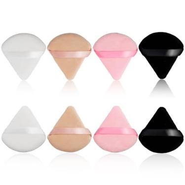 Imagem de 8 peças triangulares em pó puff rosto macio triângulo maquiagem puff macio reutilizável rosto ferramentas cosméticas para base, pó, blush, corretivo e mais (4 cores)