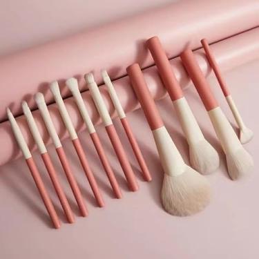 Imagem de Conjunto de 12 pincéis de maquiagem rosa, base sintética, corretivos, sombra, blush, kit para iniciantes