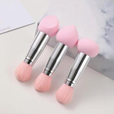 Imagem de Pincel em pó de ponta dupla, conjunto de pincéis de maquiagem de precisão com ponta de esponja de mistura para corretivo, retoque de raiz e contorno de cabelo (rosa)