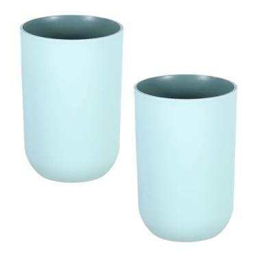 Imagem de 2 peças de copos de plástico, duas cores, inquebráveis, reutilizáveis, copo de casa de banho, copo de enxaguante bucal, suporte para escova de dentes, azul claro
