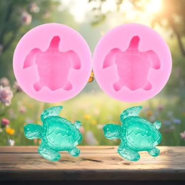 Imagem de Moldes de silicone de tartaruga marinha molde de fondant de tartaruga doce para decoração de bolos topo de cupcake chocolate doce argila polímero conjunto de 2
