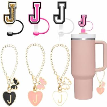 Imagem de Compatível com acessórios Stanley Cup, 3 peças de pingentes de letras com 3 peças de tampa de canudo de 10 mm para copo Stanley de 30 e 1,134 g, acessórios personalizados para copo de água (letra B)