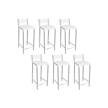 Imagem de Banqueta De Cozinha Gênova B705 Kit 6 Un Cromada Branco 106
