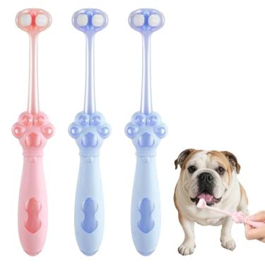 Imagem de YBEATY 3 escovas de dentes para cães, três lados, escova de dentes para animais de estimação, vários ângulos, fácil limpeza de dentes para saúde bucal, cães médios e pequenos e gatos