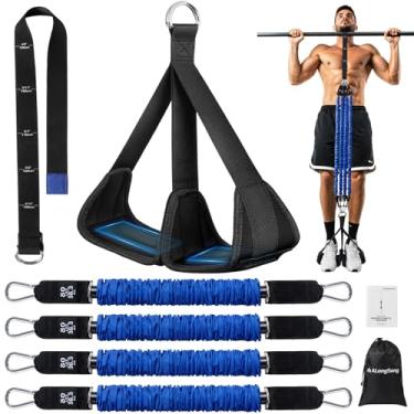 Imagem de ALongSong Faixas de apoio para puxar – faixas de resistência resistentes ajustáveis para pull-ups (36 a 145 kg), tubos de látex de 4 camadas com placa de pé, treinamento de força e treino de ginástica
