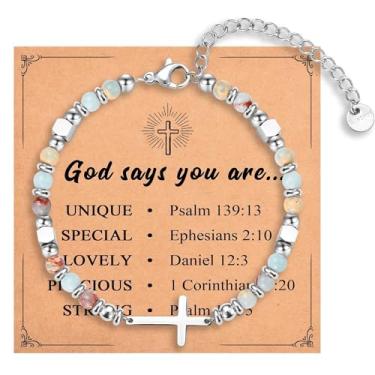 Imagem de IKIATY Presentes cristãos para mulheres, meninas, pulseira de cruz religiosa, aniversário, Natal, Páscoa, batismo, primeira comunhão, dia dos namorados, presentes de formatura para ela, adjustable
