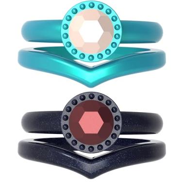 Imagem de icooci Pacote com 4 alianças de casamento femininas de silicone – Pulseiras de borracha empilháveis para mulheres, anéis de noivado flexíveis ou de compromisso, elegantes e confortáveis para academia