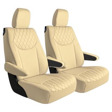 Imagem de FH Group Capa de assento de carro de ajuste personalizado feita especificamente para Chrysler Pacifica 2017-2024 - Conjunto de 2ª fileira não híbrida, neoprene ultraflex, bege sólido