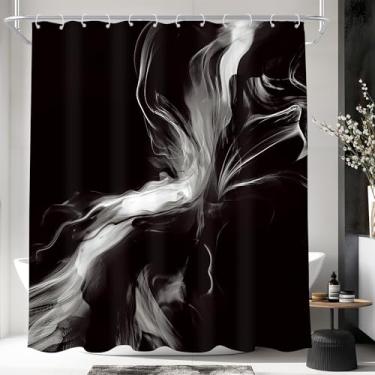 Imagem de Cinbloo Cortina de chuveiro abstrata preta e branca 182 x 182 cm A moderna textura de tinta de mármore ombré minimalista simples e contemporânea conjunto de cortina de banheiro elegante neutro