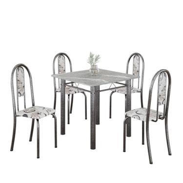 Imagem de Conjunto De Mesa Tubular 4 Cadeiras 70x70cm Mart Prata Com Tampo Em Granito Topázio Isabel 030 - Tudo De Móveis Preto Floral
