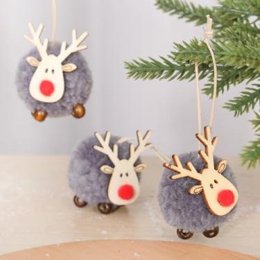 Imagem de 3 peças de enfeite de pendurar de rena de feltro fofo de Natal com pingente decorativo de alce criativo para decoração de árvore de Natal cinza 5 x 5 cm