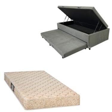 Imagem de Cama Box Baú Solteiro com Auxiliar (Bicama) + Colchão de Espuma Toulon D33 | Kit Completo com Cabeceira Botonê Opcional | Diversas Cores (2, SUEDE CINZA, SEM CABECEIRA)