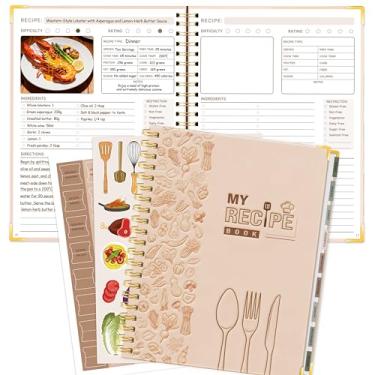 Imagem de Livro de receitas em branco para escrever em suas próprias receitas, caderno de receitas em branco de 21,5 x 28 cm para 140 receitas, diário de capa dura com abas, adesivos e bolso para culinária
