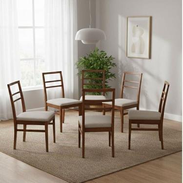 Imagem de Kit 6 Cadeiras Madeira Maciça Assento Estofado Zuzu Garapa