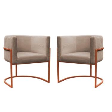 Imagem de Kit 2 Poltronas Reforçadas Decorativa Sala Carla Base Ferro Bronze Suede