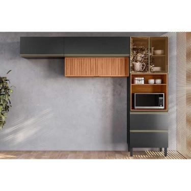 Imagem de Cozinha Completa Proença 3 Peças (2aéreos+1paneleiro) C3p63 Nogueira-carbono Prime Tx - Demóbile