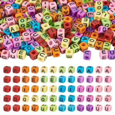 Imagem de Spritewelry 250 peças de contas acrílicas de letras de cubo coloful AEIOU contas de letras de vogal para artesanato faça você mesmo colar chaveiro cordão