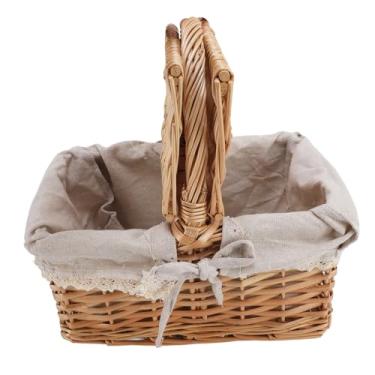 Imagem de Cesta de piquenique de vime com tampa, forro removível, multifuncional, cesta de colheita de jardim para flores, frutas, legumes (Margarida)