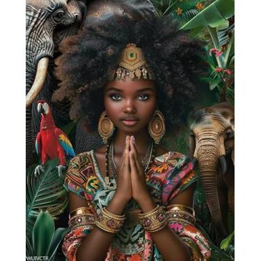 Imagem de Kits de pintura por números para mulheres africanas, pintura a óleo faça você mesmo, kits de tinta acrílica por números para adultos iniciantes com pincéis para decoração de parede de casa 41 x 50 cm