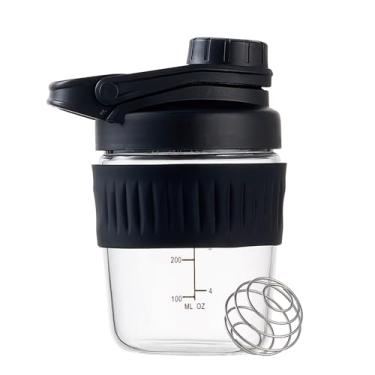 Imagem de Coqueteleira de vidro pequena de 350 ml, vidro borossilicato de proteína em pó para academia, treino, pequenas misturas para misturas de proteínas com bola de mistura (A-PRETO, 4)