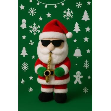 Imagem de Papai Noel Mecanizado Musical com Óculos Escuros e Saxofone Decoração Natalina Animada, 33 cm com pilhas inclusas