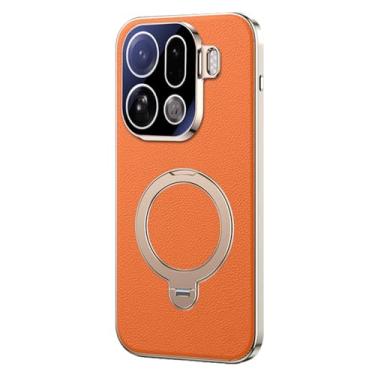 Imagem de FWYANZH Laranja, X9Pro, capa revestida para Oppo Find X9/X9pro, capa de couro com proteção de câmera com tudo incluído, suporte de anel giratório, suporte, capa de proteção galvanizada