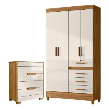 Imagem de Guarda Roupa Solteiro Sobral E Cômoda Dhara Freijó Off White - Moval