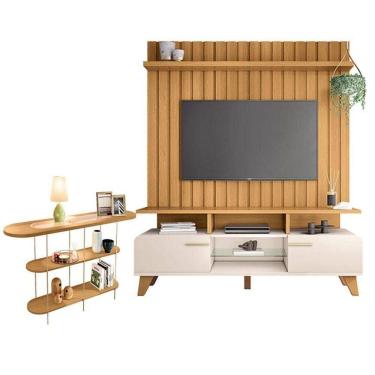 Imagem de Rack Bancada Essenza E Painel Link 1.6 Com Aparador Infinity Off White Cinamomo - Hb Móveis