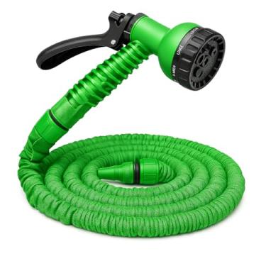 Imagem de Mangueira Expansível de Jardim Verde com Bico Spray Multifuncional, 30 Metros, Flexível e Retrátil, para Irrigação e Limpeza