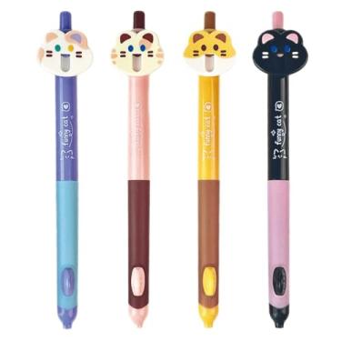 Imagem de MOZXIRZ 4 canetas retráteis de desenho animado de gato, lindas canetas de gel, canetas engraçadas para gatinhos de 0,5 mm, caneta de escrita suave para mulheres, meninas, meninos, crianças, homens
