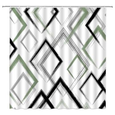 Imagem de Cortina de chuveiro verde sálvia preta e branca, cortina de banheiro moderna de poliéster com 12 ganchos, 177 x 178 cm