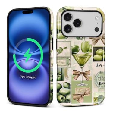 Imagem de Zhhoya Capa para iPhone 17 Pro, Dirty Martini Vintage Matchbox Colagem Padrão Impressão Brilhante Compatível com Magsafe Capa Rígida Híbrida de 2 Camadas Proteção para Meninas Mulheres Meninos Homens