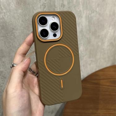 Imagem de HJZSZX Capa magnética fosca com listras e cores contrastantes para iPhone 16 Pro (para iPhone 16 Pro/ouro deserto)