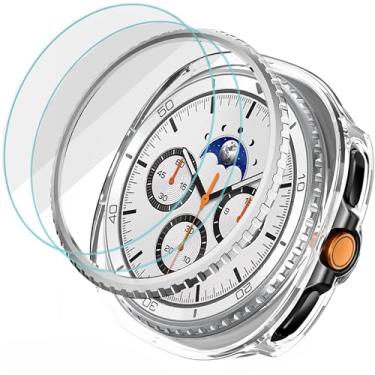 Imagem de DEALELE [Pacote com 2+2 capas protetoras de vidro temperado compatível com Samsung Galaxy Watch 8 Classic 46 mm, anel de bisel de metal com capa protetora transparente e protetor de tela de vidro