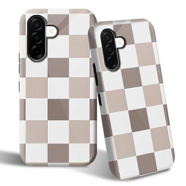 Imagem de SROJDHFJB Capa de telefone para Samsung Galaxy A36 5G, capa protetora de 2 camadas com design estampado xadrez marrom, parte traseira rígida + amortecedor de TPU macio capa fina para homens e mulheres