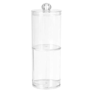 Imagem de Organizador de Acrílico Duplo para Discos de Algodão e Cotonetes, Transparente, Plástico, 17cm x 7cm, Design Moderno, para Banheiro e Penteadeira