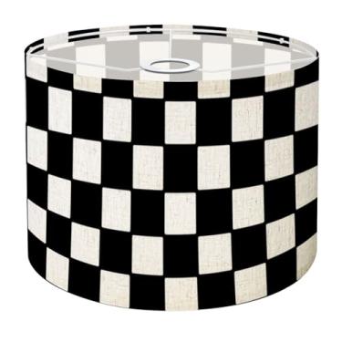 Imagem de Abajur de tambor preto branco quadriculado sem costura com textura de bandeira de corrida infinita para abajur de mesa, abajures de tecido de substituição suportam base Spider E26/E27/E14/11 mm