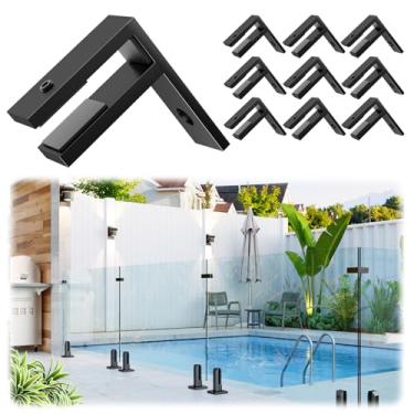 Imagem de LukLoy Pacote com 10 braçadeiras de parede para vidro revestidas com pó preto em forma de F para ambientes externos para 3/20.3 cm-1/5.1 cm (10 mm-13,52 mm), SS304 clipes de grampo de grade de vidro