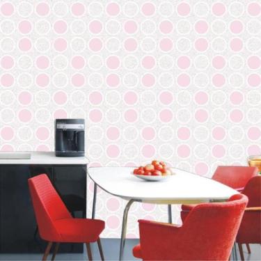 Imagem de Papel De Parede Círculos Rosa Claro Geométrico Autocolante - LRP
