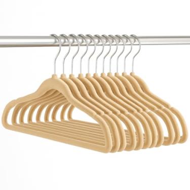 Imagem de Cabide de Veludo Infantil Antideslizante 100 Unidades Cor Bege