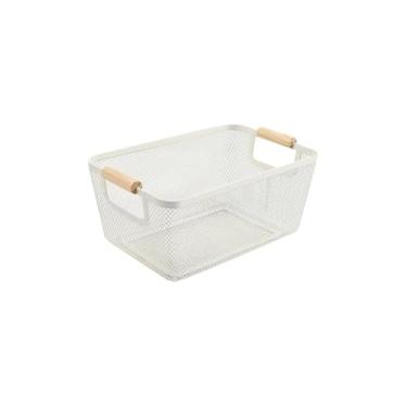 Imagem de Caixa Organizadora Multiuso com Alças em Madeira, Plástico Resistente, Branca, 36x22x16cm, Empilhável para Casa e Escritório