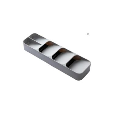 Imagem de Organizador de Talheres, Plástico Resistente, Cinza, 39,5 x 11 x 5,5 cm, Compartimentos Internos para Gaveta e Bancada, 339g