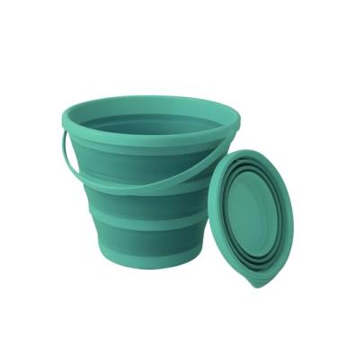Imagem de Balde Retrátil 5L Silicone Dobrável com Alça Ergonômica Multiuso Flexível Limpeza Geral 5 Litros Pescaria Viagem Praia Fácil de Armazenar e Guardar (Verde)