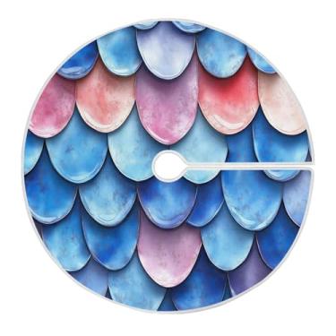 Imagem de Blueangle Saia de árvore de Natal com estampa de escamas de sereia de 90 cm - poliéster macio e resistente a rugas, decoração de férias para festas de Natal, árvore festiva e decoração de casa (501)