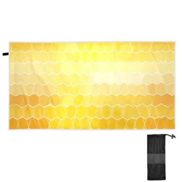 Imagem de ATTX Toalha de praia de azulejo hexagonal amarelo 79 x 188 cm - Cobertor de microfibra leve de secagem rápida e resistente à areia para piscina, ioga, academia e viagens | Esportes de banho de natação