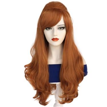 Imagem de YYUISD Peruca feminina estilo colmeia dos anos 80, longa e ondulada, ruiva, com volume, em cabelo sintético, ideal para donas de casa casadas, fantasias vintage em tom castanho acobreado, cosplay e festas de Halloween.