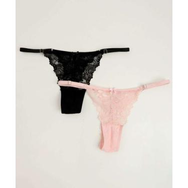 Imagem de Kit 2 Calcinhas String Fio Dental Renda Marisa-05166, Preto, G