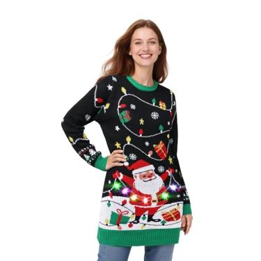 Imagem de SOMSOC 3 peças de vestido de Natal feio que acende para mulheres, pulôver de rena de LED 2025, roupa divertida de festa de Natal