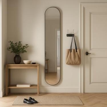 Imagem de Espelho Cápsula Decoração Premium Do Tamanho Compacto ao Corpo Inteiro Design Moderno com Máxima Amplitude para Banheiro Quarto Sala Hall Camarim (Preto, 160x38)